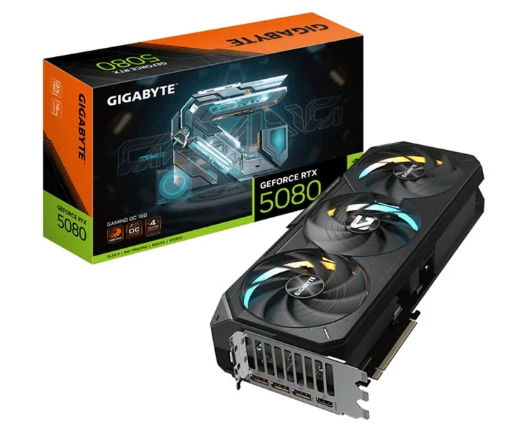 PLACA VIDEO GIGABYTE GEFORCE RTX5080 16GB GDDR7 3X FANS GAMING OC EDITION WINDFORCE 9VN5080GO-00-G10