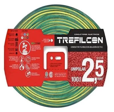 CABLE ELECTRICO TREFILCON 1X2.5MM UNIPOLAR 30MTS VERDE AMARILLO