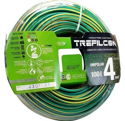 CABLE ELECTRICO TREFILCON 1X4MM UNIPOLAR X30MTS VERDE AMARILLO