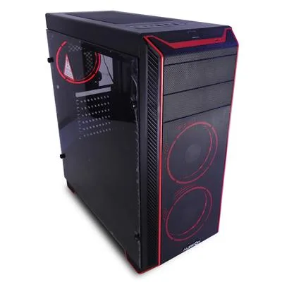 GABINETE AUREOX HEBE ARX 340G 3x120mm RED RING FAN + ESTRUCTURA MESH + LATERAL VIDRIO  TEMPLADO