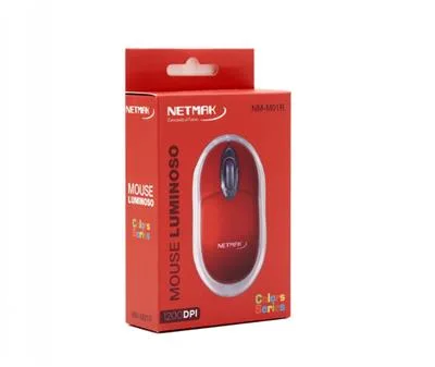 MOUSE USB NETMAK (NM-M01R) LUMINOSO ROJO