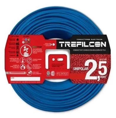 CABLE ELECTRICO TREFILCON 1X2.5MM UNIPOLAR 30MTS CELESTE