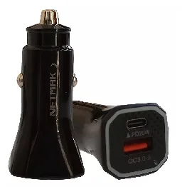 CARGADOR PARA AUTO NETMAK  USB QC 3.0+PD USB TIPO C 20W