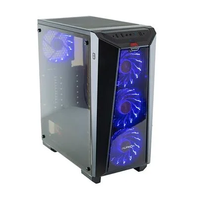 GABINETE AUREOX NEREID ARX320G 4x120mm c/15 LEDS AZULES + LATERAL Y FRENTE ACRÍLICO