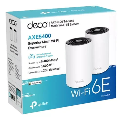 ROUTER MESH TP-LINK DECO XE75 PACK X 2 AXE5400 WIFI6E TRIBAND 2.4GHZ/5GHZ/6GHZ