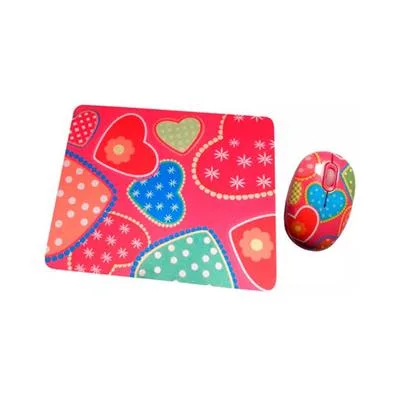 MOUSE USB KOLKE+PAD+ PARL KMP-100  - KIT CORAZÓN - CORAZONES ROSADOS - 65766