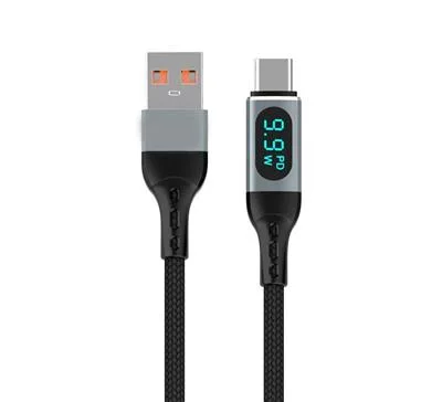 CABLE MALLADO 66W USB A TIPO C INT,CO CON DISPLAY CARGA RAPIDA CP01-20-016