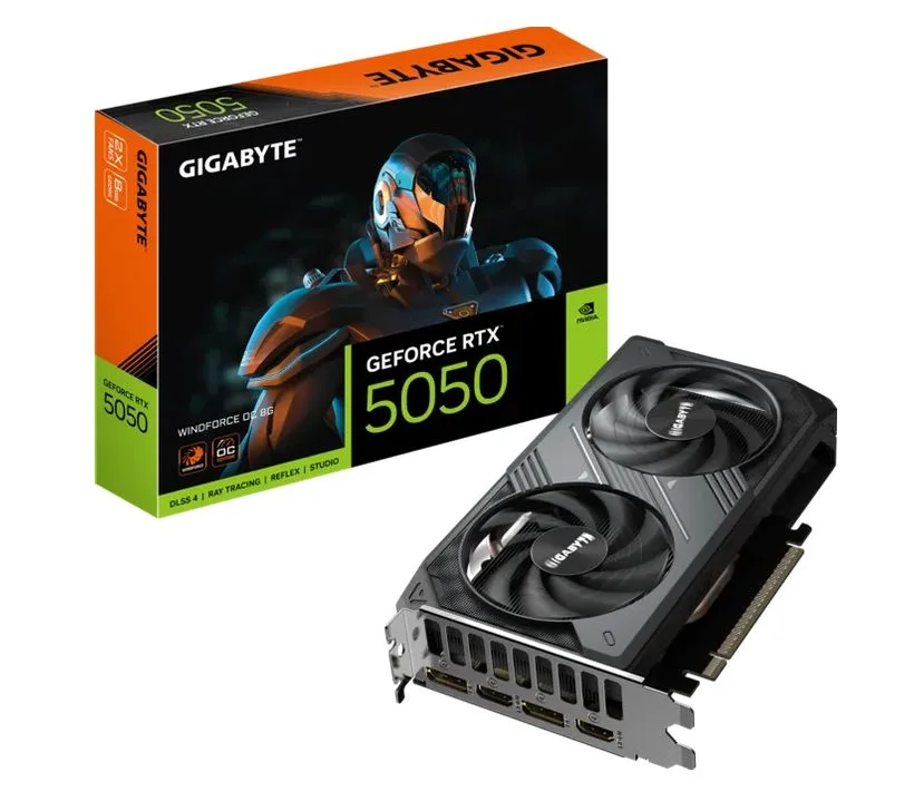 PLACA VIDEO GIGABYTE GEFORCE RTX5050 8GB GDDR6 WINDFORCE OC EDITION 2X FANS GV-N5050WF20C-8GD