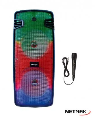 PARLANTE PORTATIL BLUETOOTH NETMAK NM-YANKEE KARAOKE 2 X 8 PULGADAS CON MICROFONO DIMENSIONES: 25 X