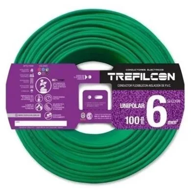 CABLE ELECTRICO TREFILCON 1X6MM UNIPOLAR X30M VERDE AMARILLO