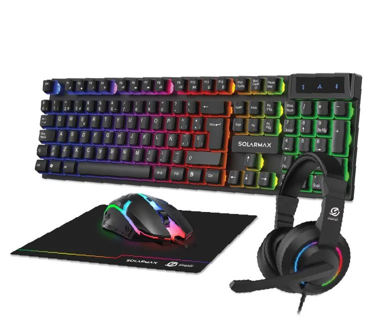 COMBO GAMER SOLARMAX GC4P1503 4 EN 1 (TECLADO | MOUSE | AURICULAR | MOUSEPAD)