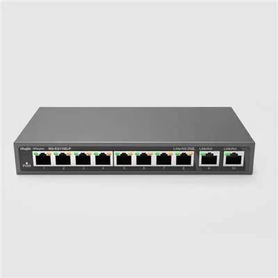 SWITCH 10P RUIJIE-REYEE RG-ES110D-P  8P 10/100 + 2P 10/100/1000 Admite PoE/PoE+, la potencia máxim
