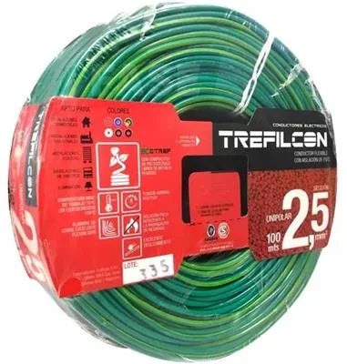 CABLE ELECTRICO TREFILCON 1X2.5MM UNIPOLAR X100MTS VERDE AMARILLO