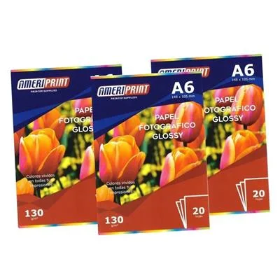 PAPEL AMERIPRINT A6 FOT GLOSSY ADHESIVO 130 GRS X 20 HOJAS