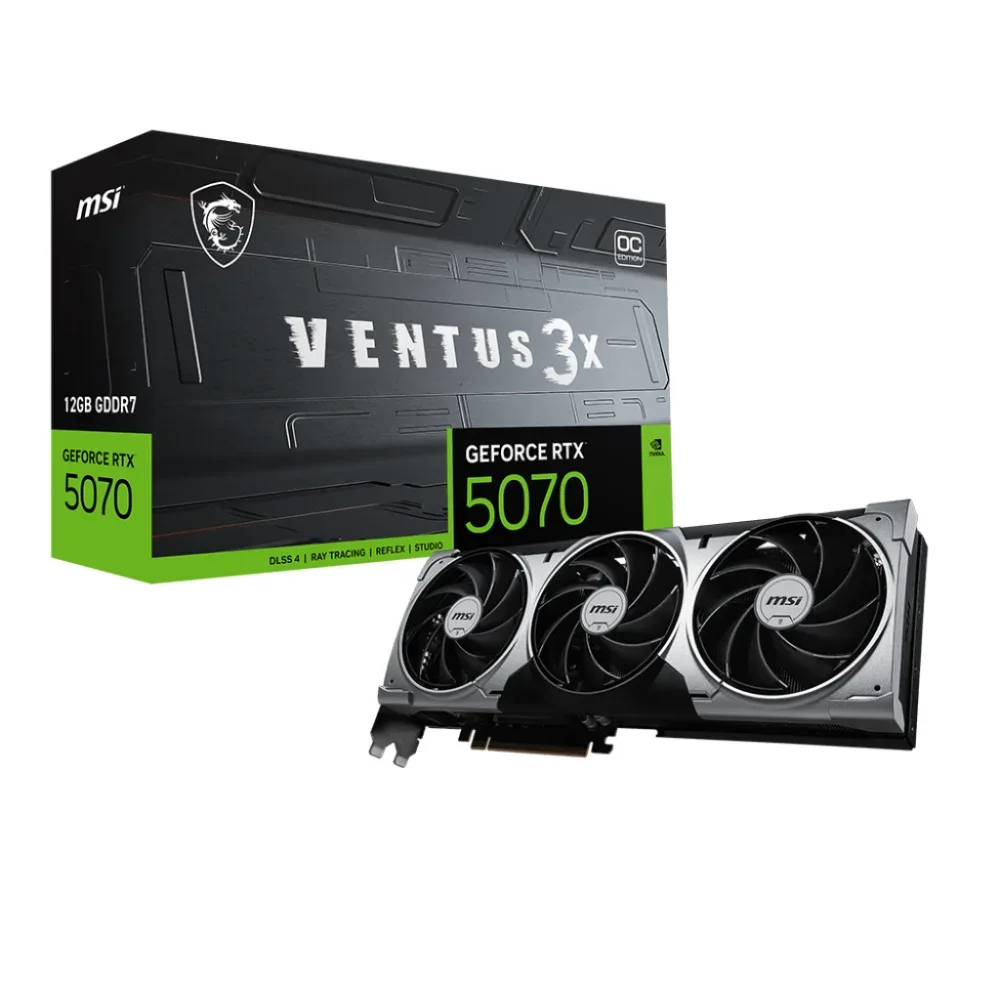 PLACA VIDEO MSI GEFORCE RTX 5070 VENTUS 3X OC | 12GB GDDR7 | INTERFAZ PCIE 5.0 | 192-BIT | DLSS 4 |