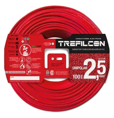 CABLE ELECTRICO TREFILCON 1X2.5MM UNIPOLAR X100MTS ROJO