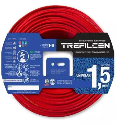 CABLE ELECTRICO TREFILCON 1X1.5MM UNIPOLAR X30MTS ROJO
