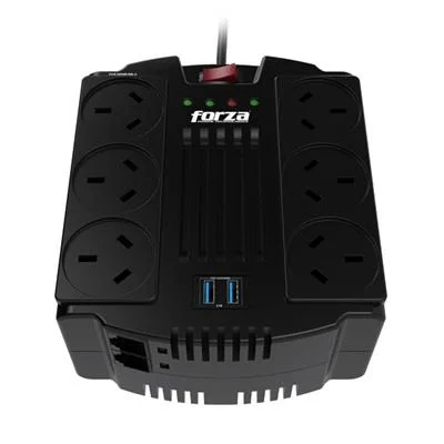 ESTABILIZADOR 1200VA/600W FORZA FVR-1202USB-A  6 TOMAS 2 PUERTO USB 5V 2.1A  IRAM 6