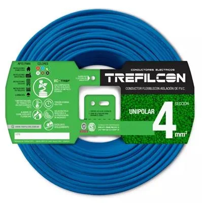 CABLE ELECTRICO TREFILCON 1X4MM UNIPOLAR X30MTS CELESTE