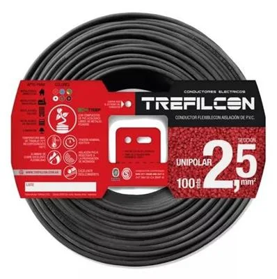 CABLE ELECTRICO TREFILCON 1X2.5MM UNIPOLAR X100MTS NEGRO
