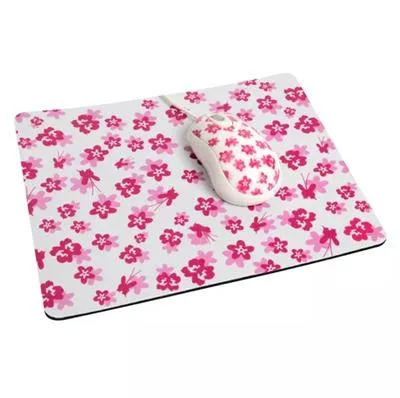 MOUSE USB KOLKE + PAD KMP-102 ROSA CON FLORES BLANCAS USB