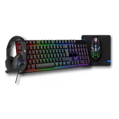 KIT GAMER COMBO 4 EN 1 SOLARMAX GC4P1503 RGB RETROILUMINADO TECLADO, MOUSE, AURICULAR Y MOUSE PAD NE