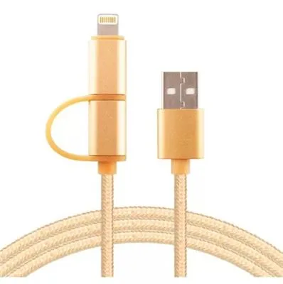 CABLE USB MALLADO 2.0 AM A DUAL MICRO USB Y LIGHTNING PRESENTADO EN BLISTER 09-084B