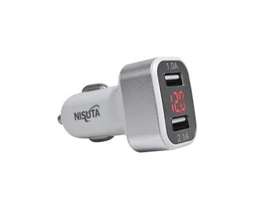 CARGADOR USB DOBLE PARA AUTO 12/24V DE 3.1A Y PANTALLA LED
