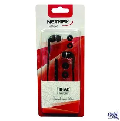 AURICULAR NETMAK IN-EAR 3.5 MM FLAT HANDSFREE NM500 NEGRO