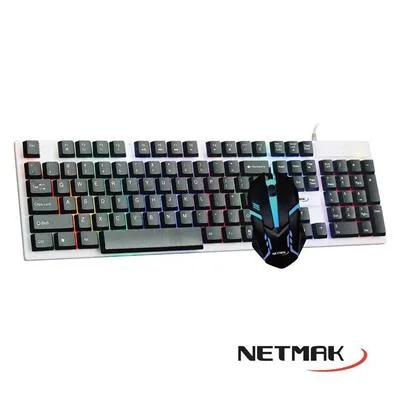 KIT TECLADO + MOUSE GAMER USB NETMAK NM-NEMESIS-B BLANCO RETROILUMINADO