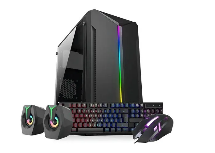KIT ATX ALUNA AL-KG15 GAMER RGB | FUENTE TECLADO MOUSE PARLANTES GABINETE